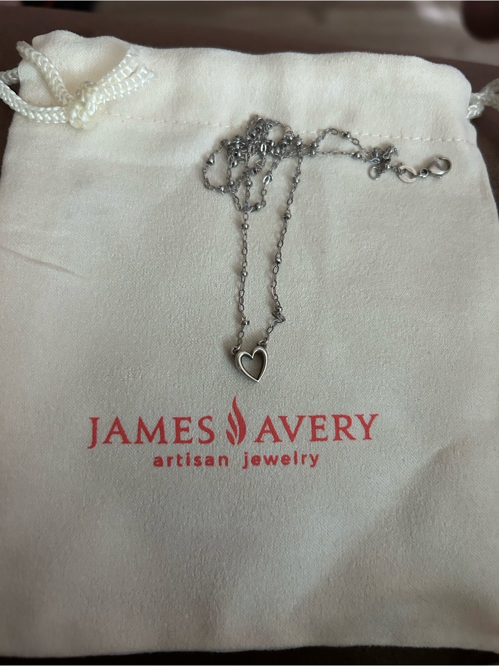 James Avery Silver Open Heart Pendant Necklace with Delicate Chain